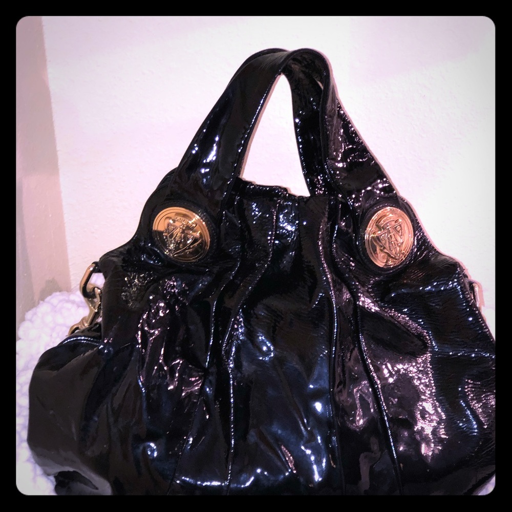 Large Gucci Hysteria black patent leather.